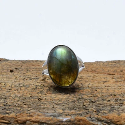 Pietra Labradorite 925 Argento Sterling Artigianale Anello Tutte le Taglie - Immagine 1 di 3