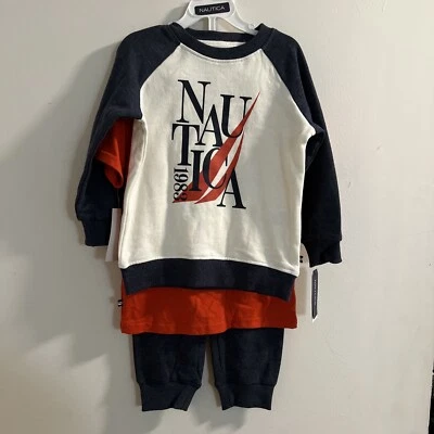 NUEVO CON ETIQUETAS Camisa Náutica Camiseta Pantalones deportivos Conjunto de 3 piezas Conjunto 3T Niño pequeño Foto 1 de 3