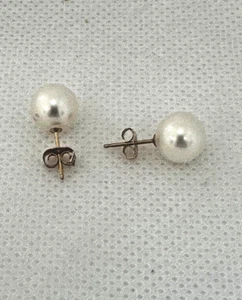 14k Pearl Stud earrings 9 MM - Picture 1 of 3