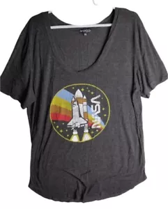 NASA Gray Stretchy Comfy Astronaut Space Rocket Stars Fifth Sun Womens XXL Top - Picture 1 of 5