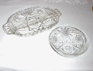 EAPG Early American Prescut STARBURST Glass Divided Relish Plate Dish & Dip Bowl - Picture 1 of 4