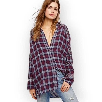 Camisa Free People Downtown Romance Para Mujer Pequeña A Cuadros Adornada Con Botones  Foto 1 de 4