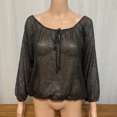Dream Out Loud By Selena Gomez Womens XL Blouse Shirt Black Silver Spots Sheer - Image 1 of 4
