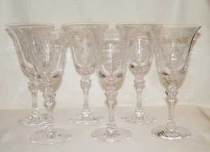 Vintage Set (6) TIFFIN-FRANCISCAN "CHEROKEE ROSE" 10" WATER STEMS Glasses~Etched - Picture 1 of 8