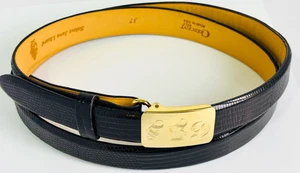 12k Gold Fill Handgraviert Schieber Gürtelschnalle 36-38 Echt Eidechse Halbmond - Bild 1 von 10