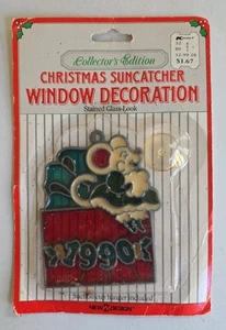 Vintage 1990 Weihnachten Maus Buntglas Optik Sonnenfänger Neu Design Feiertage - Bild 1 von 2