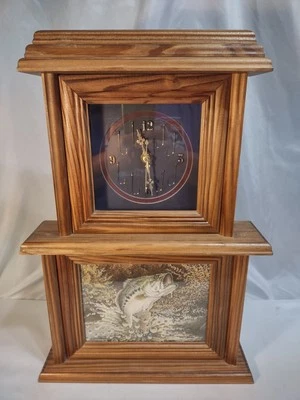 Wooden Tower Mantel Quartz Fishing Clock (Tested & Works) - Image 1 of 4