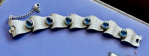 Trifari Jonathan Bailey Silver Tone “Sculpturesque” Blue Sapphire Cabochon Brace - Picture 1 of 15