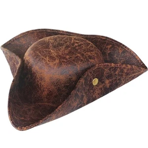 Brown Faux Leather Pirate Hat,Tricorn Pirate Hat,Novelty Leather Pirate Hat f... - Picture 1 of 7