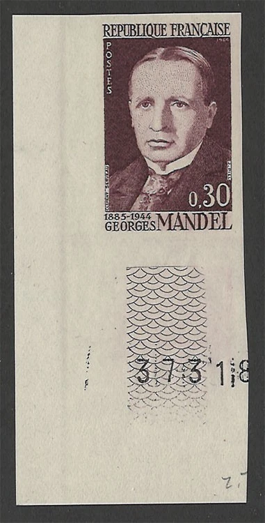 FRANCE SCOTT#1104 GEORGE MANDEL MINT NEVER HINGED IMPERFORATE STAMP - Image 1 of 1