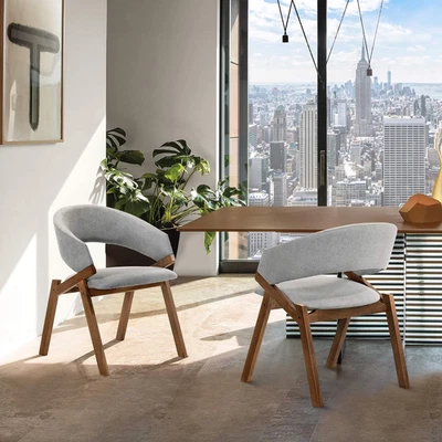 Talulah Gray Fabric and Walnut Veneer Dining Side Chairs - Set of 2 - Image 1 of 4