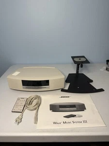 BOSE Wave Music System III AM/FM Radio/CD Player White W/ Remote Manual Stand - Picture 1 of 19