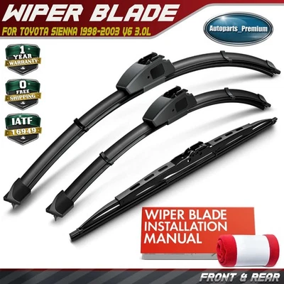 3 件 24 英寸 & 18 英寸 & 17 英寸挡风玻璃刮板适用于丰田 Sienna 1998 - 2003 V6 3.0L — 第 1/4 张图片