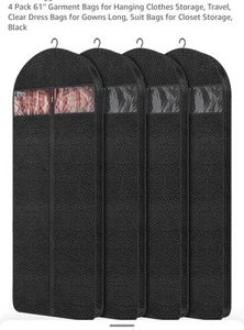 4 Pack 61'' Garment Bags for Hanging Clothes Storage, Travel, Clear Dress Bag... - Picture 1 of 5