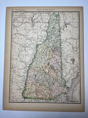 1891 NEW HAMPSHIRE State Map fm 1894 Rand-McNally Library Atlas SEE PICs/DESCRIP - Image 1 of 2