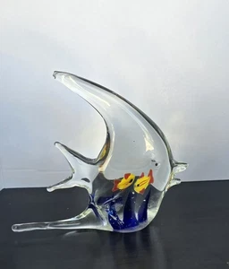 VTG Art Glass Angel Fish Hand Blown Murano Style Figurine Aquarium Fish In Fish - Picture 1 of 5
