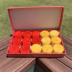 Vtg Crisloid Bakelite Checkers Marbled Backgammon Game Pieces Set 30 W/Pink Box - Picture 1 of 14