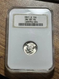1941 S Mercury Dime BU Full Bands NGC MS65 FB Old FATTY Holder (Slab2997) - Picture 1 of 2
