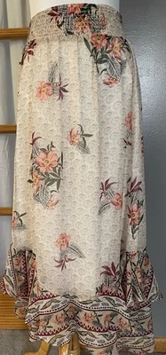 Falda Floral en Niveles Style & Co XL Beige Gasa Cintura Ajustada Cottagecore Boho Foto 1 de 4