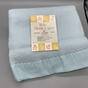 Vintage Beacon Baby Blanket Blue Satin Nylon Trim 36" x 50" USA Open Package - Picture 1 of 5