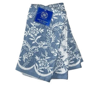 Juego de 3 toallas de té de cocina Bianca blancas florales sobre azules 100 % algodón 19" X 28" - Imagen 1 de 5