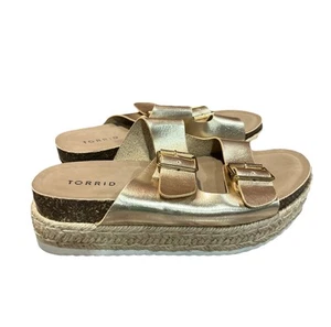 Torrid Platform Sandal Metallic Gold Braided Espadrille Slip On Shoes Size 8WW - Bild 1 von 12