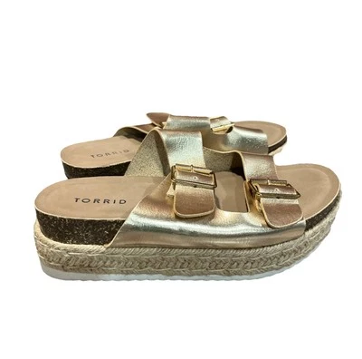 Torrid Platform Sandal Metallic Gold Braided Espadrille Slip On Shoes Size 8WW - Image 1 of 4
