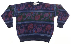 Rare Vintage SEARS Paisley Jacquard Strick Pullover 80er 90er Made in Italy Navy Gr. L - Bild 1 von 8