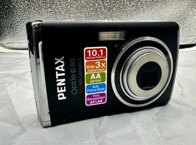 Pentax Optio E60 10.1 MP CCD Wide 3x Zoom Black Digital Camera READ - Image 1 of 3