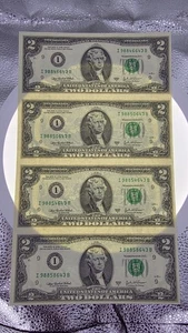 🔥2003A $2 Dollar Uncut Sheet Of 4 Notes Uncirculated Crisp And Clean 🔥 - Picture 1 of 2