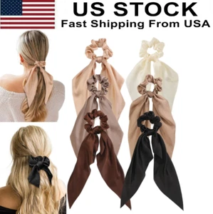 6PCS Bow Silk Scrunchies, Hair Ties with Bows, Hair Scrunchies for Women Girls - Picture 1 of 7