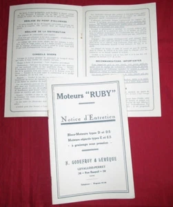 moteurs " RUBY " notice bloc moteur type D et DS ,moteur séparé type E et ES - Picture 1 of 1