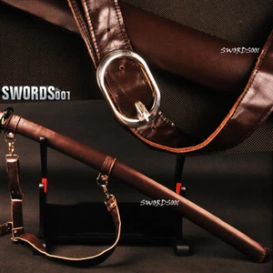 Katana japonesa madera saya vaina completamente envuelta con café cuero OX real - Imagen 1 de 8