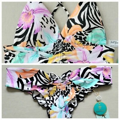 Luli Fama Buena Vista Drawstring Halter Top (XS) & Bottom (S/XS), Reversible  - Image 1 of 4