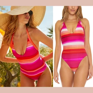 NEW $162 Trina Turk [ 12 ] Solstice Halter Plunge One Piece Swimsuit #U1352 - Picture 1 of 11