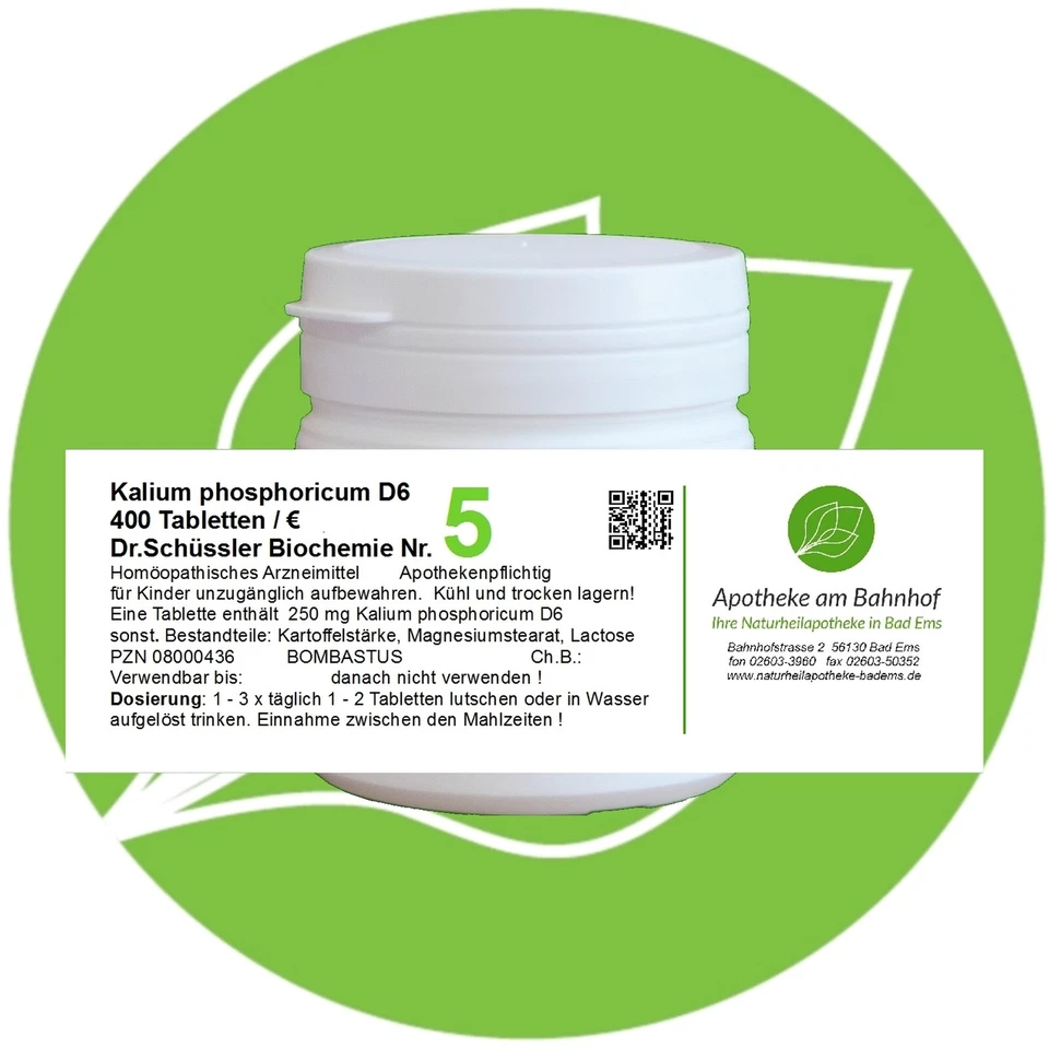 MARKENLOS Schüßler - Salz 5 Kalium phos. D6 glutenfrei 400 Tabletten PZN 08000436