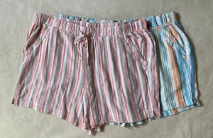 Neu Briggs zum Anziehen Damen-Leinenmischung rosa blau gestreifte Shorts XL XXL - Bild 1 von 5