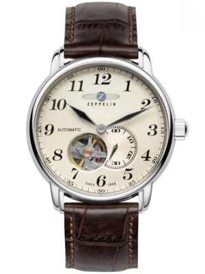 Zeppelin LZ-127 7666-5 Automatik silber braun Herrenuhr 41mm 50M - Bild 1 von 4
