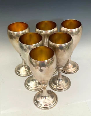 Conjunto 6 taças de prata esterlina HeavyManchester Silver Co lavagem dourada 762 sem mono - Imagem 1 de 4