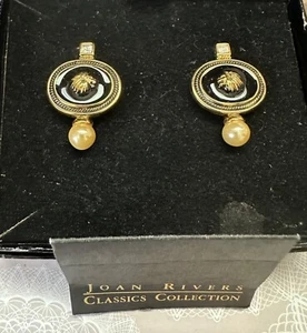 Joan Rivers Classics Collection Clip-On EnameLion Earrings With Faux Pearl Dangl - Picture 1 of 6