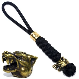 2pcs Knife Lanyard With Brass Wolf Bead Tactical Lanyards Backpack Zippers - Imagen 1 de 5