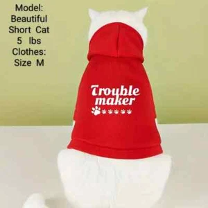 Cozy Red "Trouble Maker" Hoodie for Cats & Dogs - Soft Polyester, Short Sleeve - Picture 1 of 9