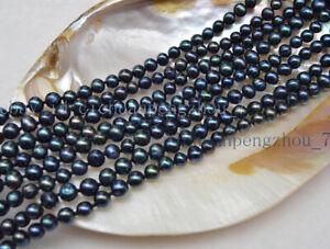 Natural 5-6mm Peacock Black Freshwater Baroque Pearl Loose Beads 15'' Strand AAA