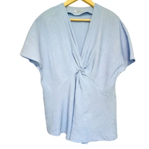 MM LaFleur The Paddi Top Blouse Womens Size L Blue Stretch Linen Blend Luxury - Picture 1 of 9