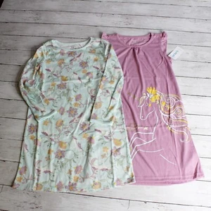 Carter's Girl's Pajama Nightgown 2 Pc Set Size 4-5 Purple Floral Unicorns - Picture 1 of 5