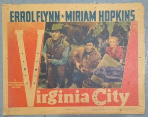 Virginia City '40 Errol Flynn Hopkins Randolph Scott Western Original Lobby Card