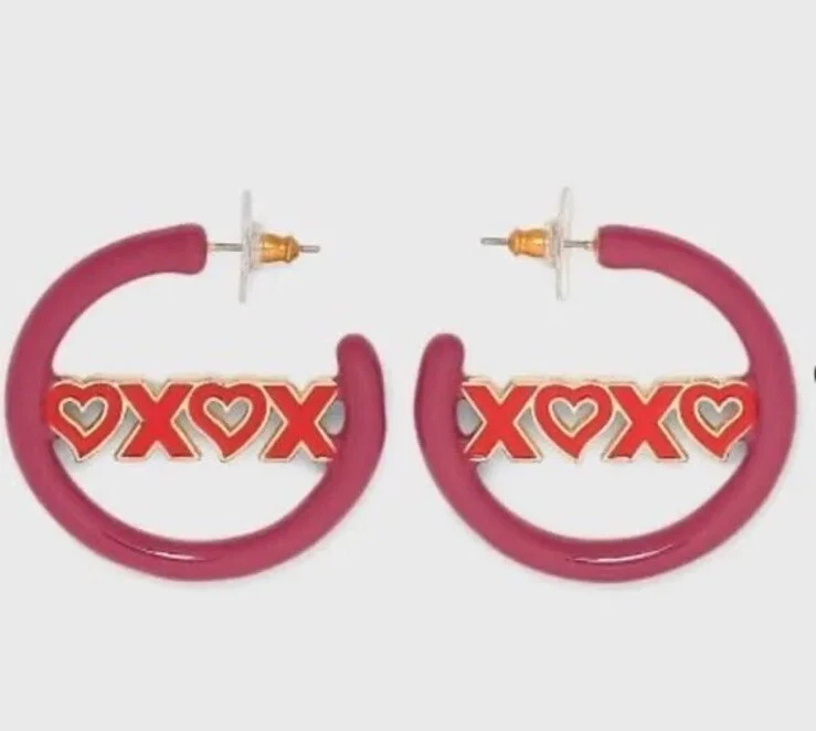 SUGARFIX by BaubleBar XO Heart Hoop Earrings Pink Nickel Free Valentine’s Day - Image 1 of 1