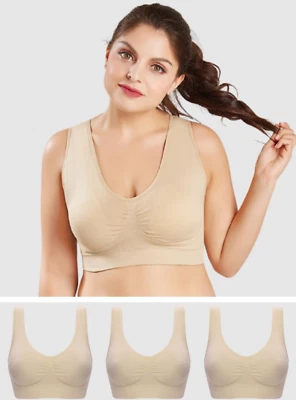 Padded Seamless Comfort Bra 3 Pack Full Cup Vest Stretch Nude UK 8-24 - Image 1 of 4