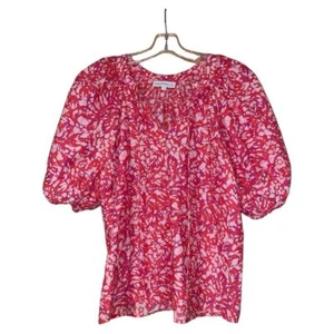 House of Harlow 1960 Revolve Peasant Blouse Martine Pink Print Puff Sleeve Sz XS - Picture 1 of 9
