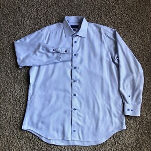 David Donahue Adult Dress Shirt 17.5 34/35 Blue White Button Up Long Sleeve Mens